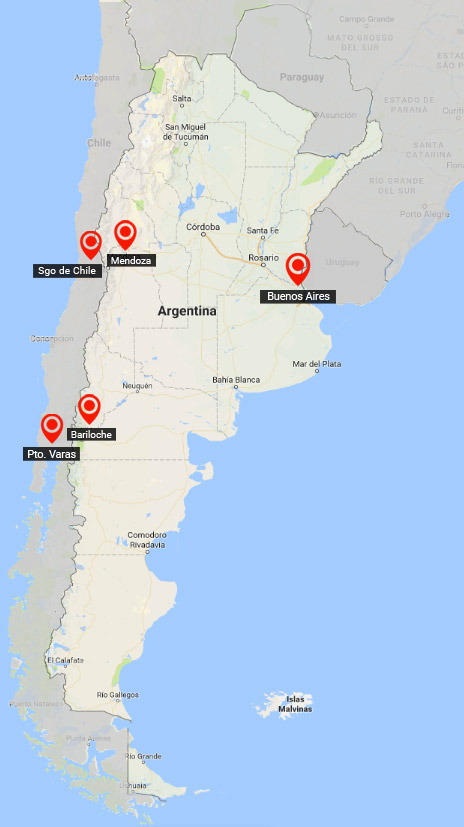 Buenos Aires, patagonian lakes and vineyards, including andean crossing